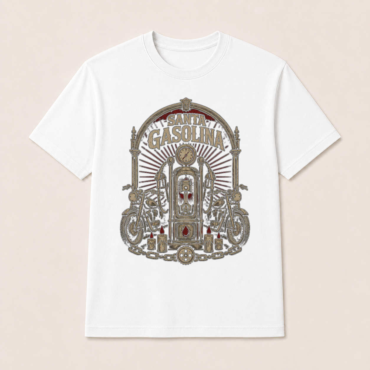 Camiseta Santa Gasolina Original en blanco · vista delantera