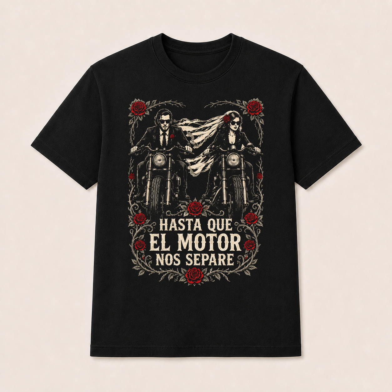 Camiseta Hasta Que el Motor Nos Separe Original en negro · vista delantera