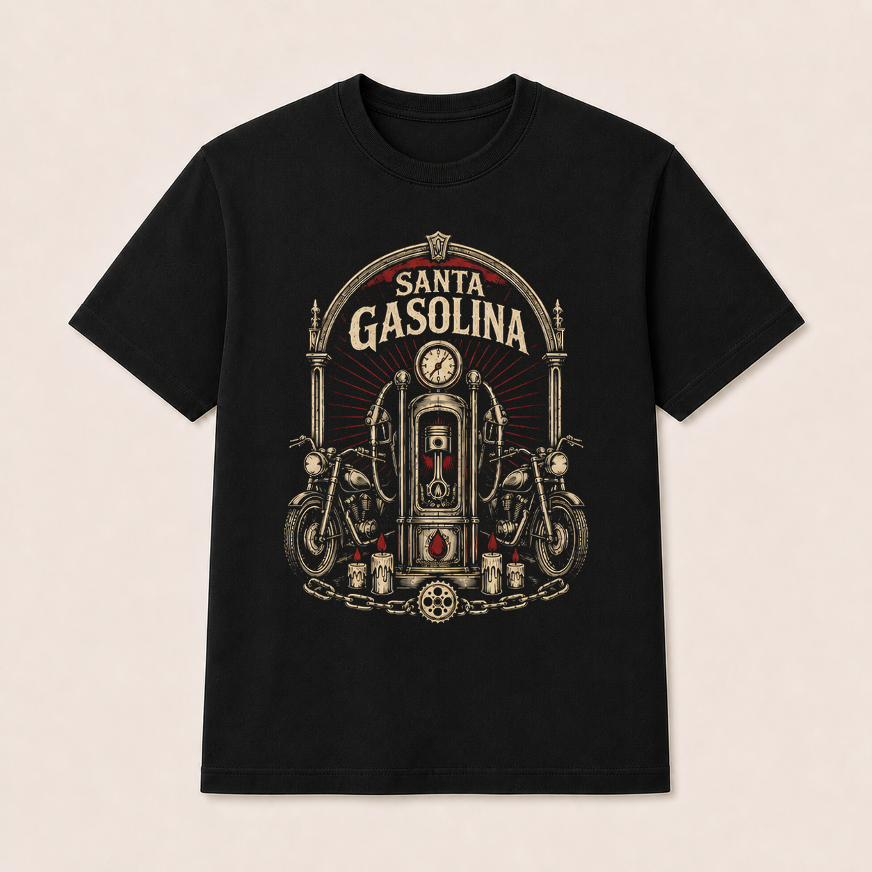 Camiseta Santa Gasolina Original en negro · vista delantera