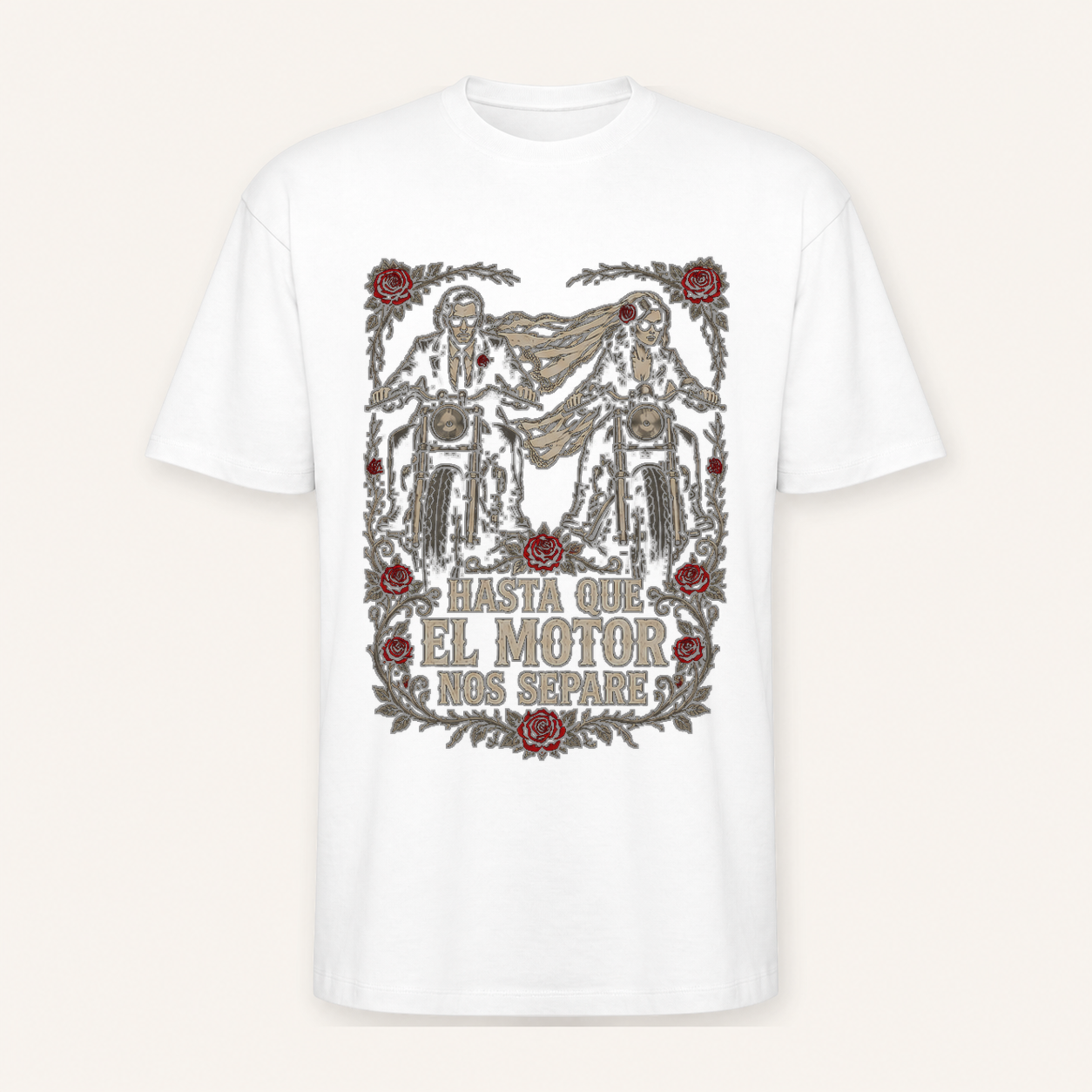 Camiseta Hasta Que el Motor Nos Separe Oversize en blanco · vista delantera