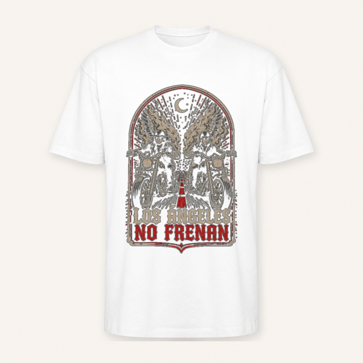 Camiseta Los Ángeles No Frenan Oversize en blanco · vista delantera