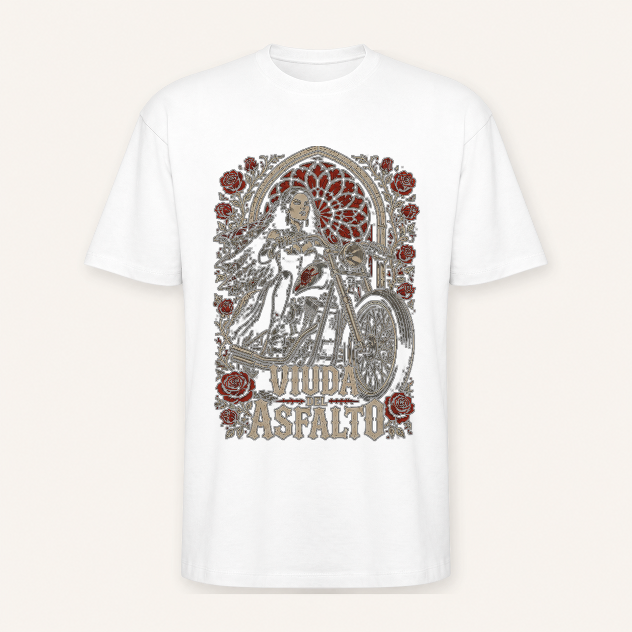 Camiseta Viuda del Asfalto Oversize en blanco · vista delantera