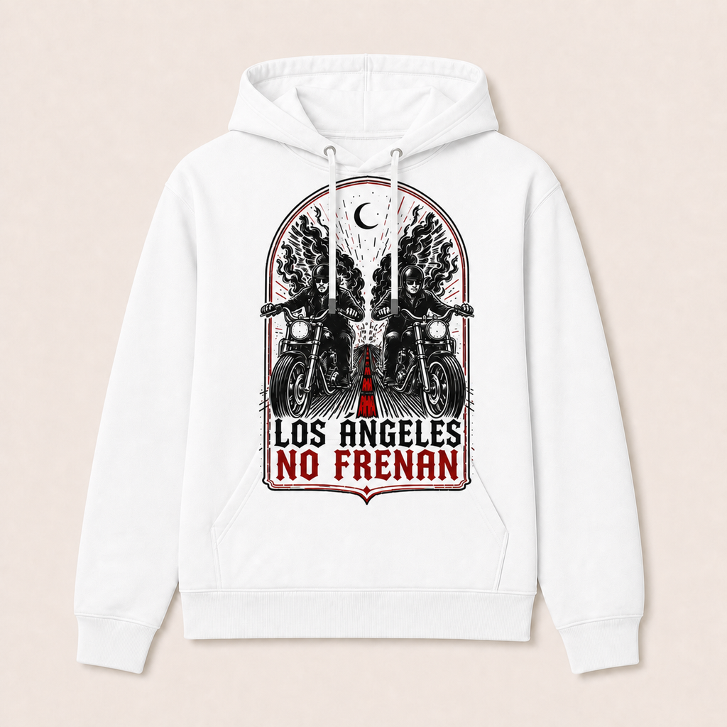 Los Ángeles No Frenan — Sudadera con capucha blanca, vista frontal