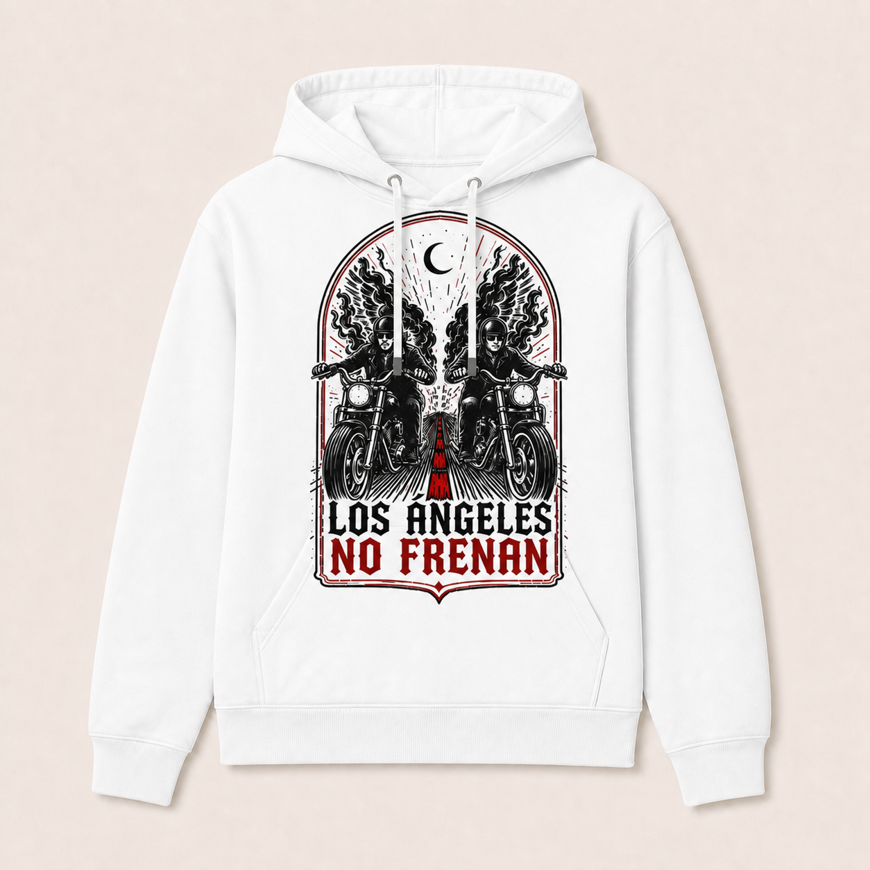 Los Ángeles No Frenan — Sudadera con capucha blanca, vista frontal