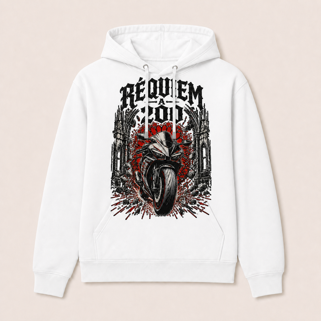 Réquiem a 200 — Sudadera con capucha blanca, vista frontal