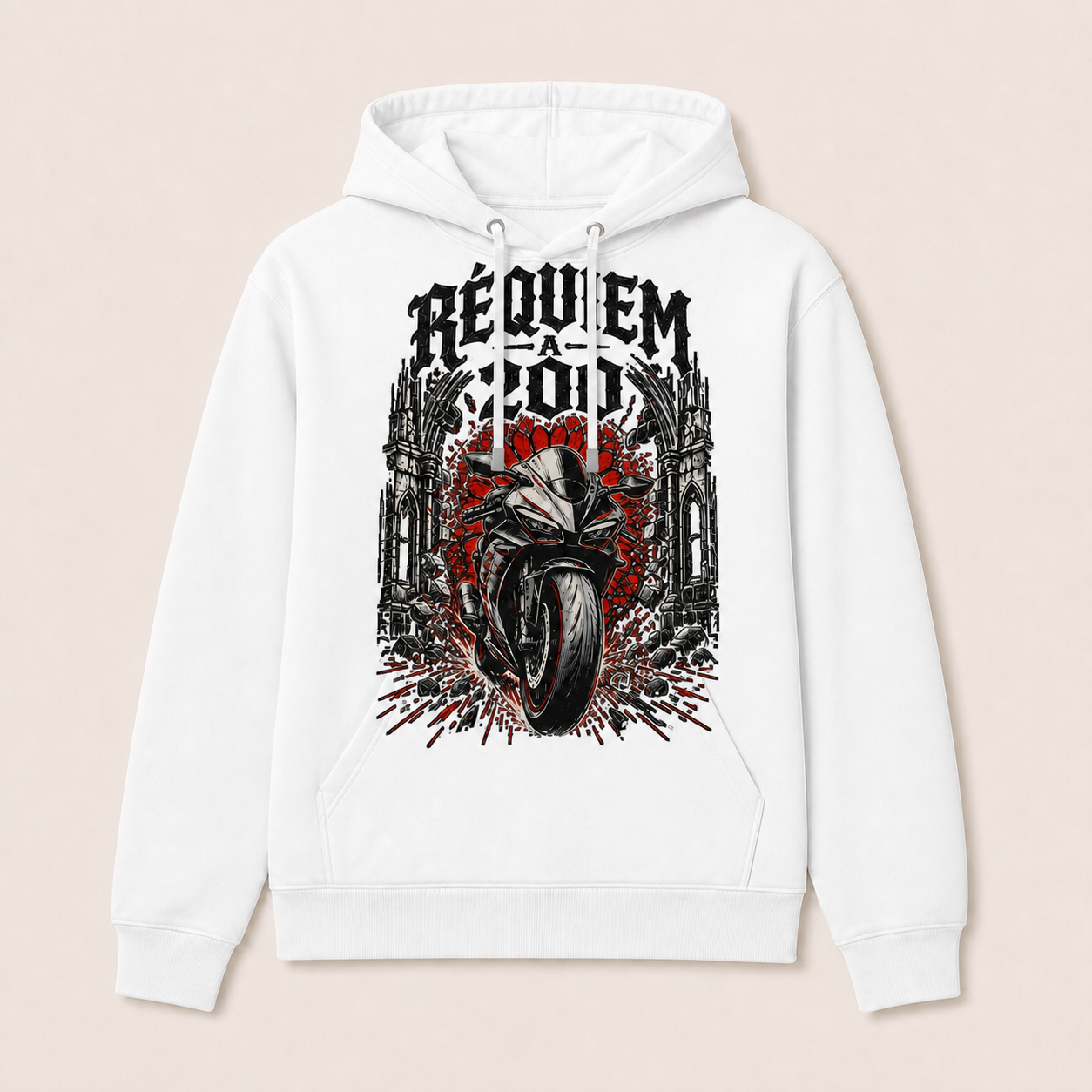 Réquiem a 200 — Sudadera con capucha blanca, vista frontal