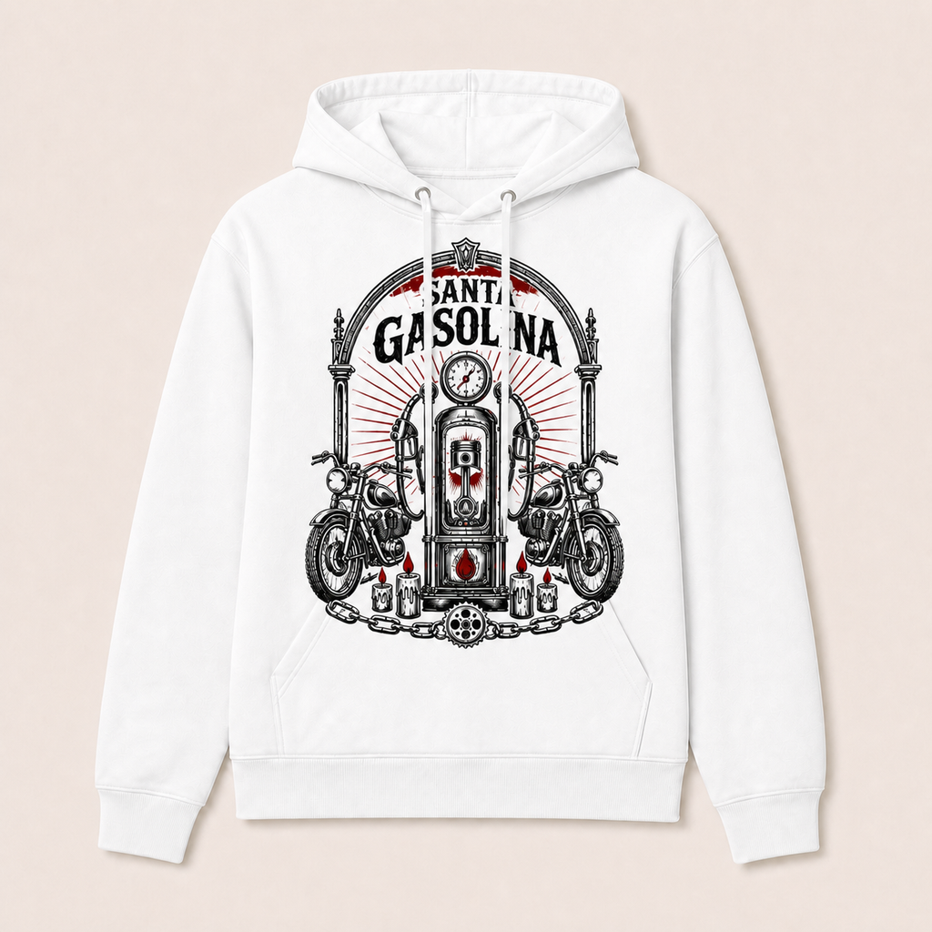 Santa Gasolina — Sudadera con capucha blanca, vista frontal