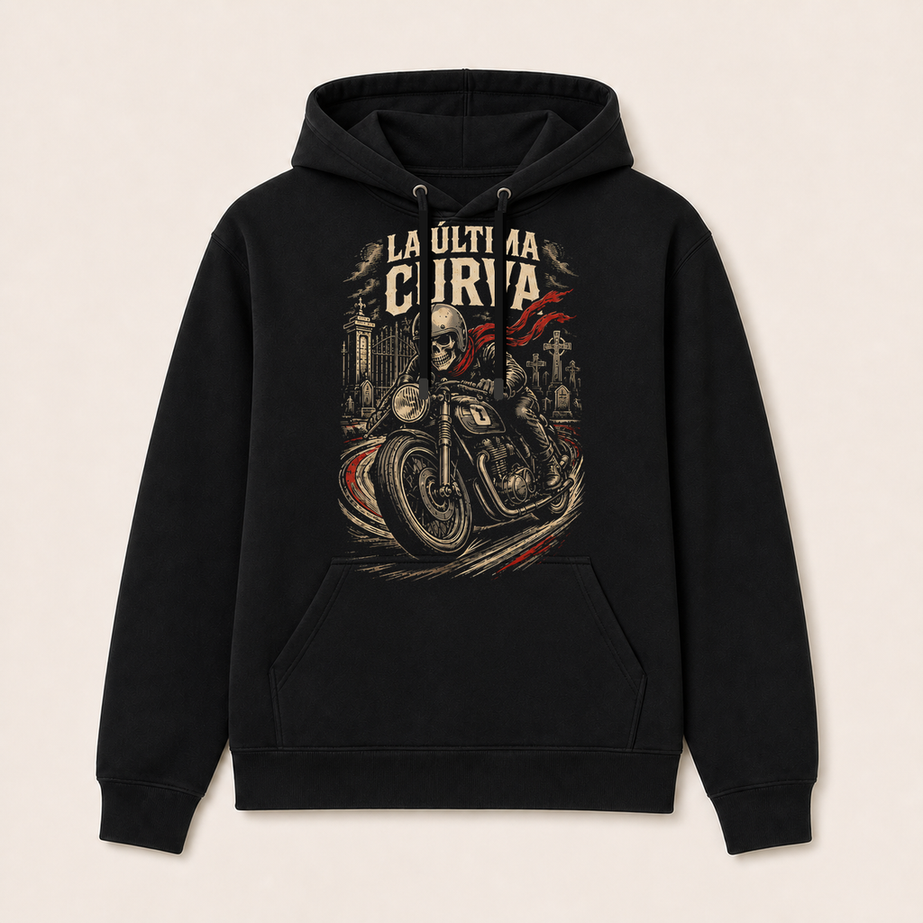 La Última Curva — Sudadera con capucha negra, vista frontal