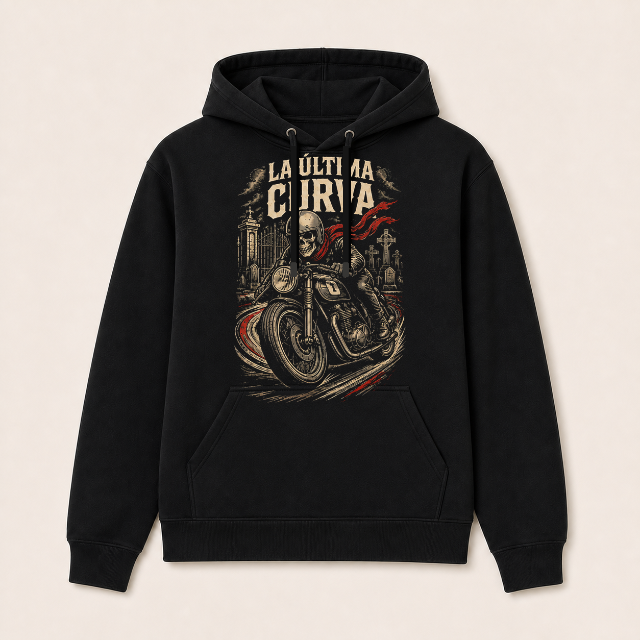 La Última Curva — Sudadera con capucha negra, vista frontal