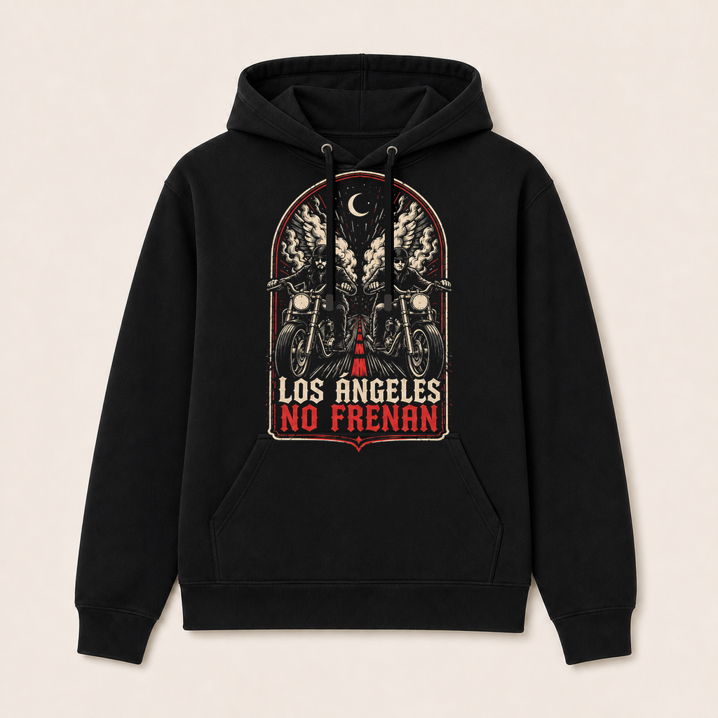 Los Ángeles No Frenan — Sudadera con capucha negra, vista frontal