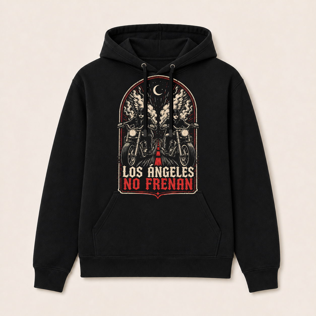 Los Ángeles No Frenan — Sudadera con capucha negra, vista frontal