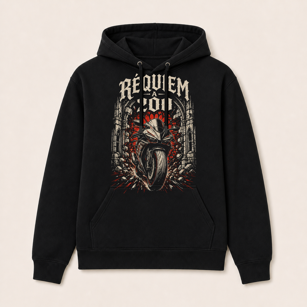Réquiem a 200 — Sudadera con capucha negra, vista frontal