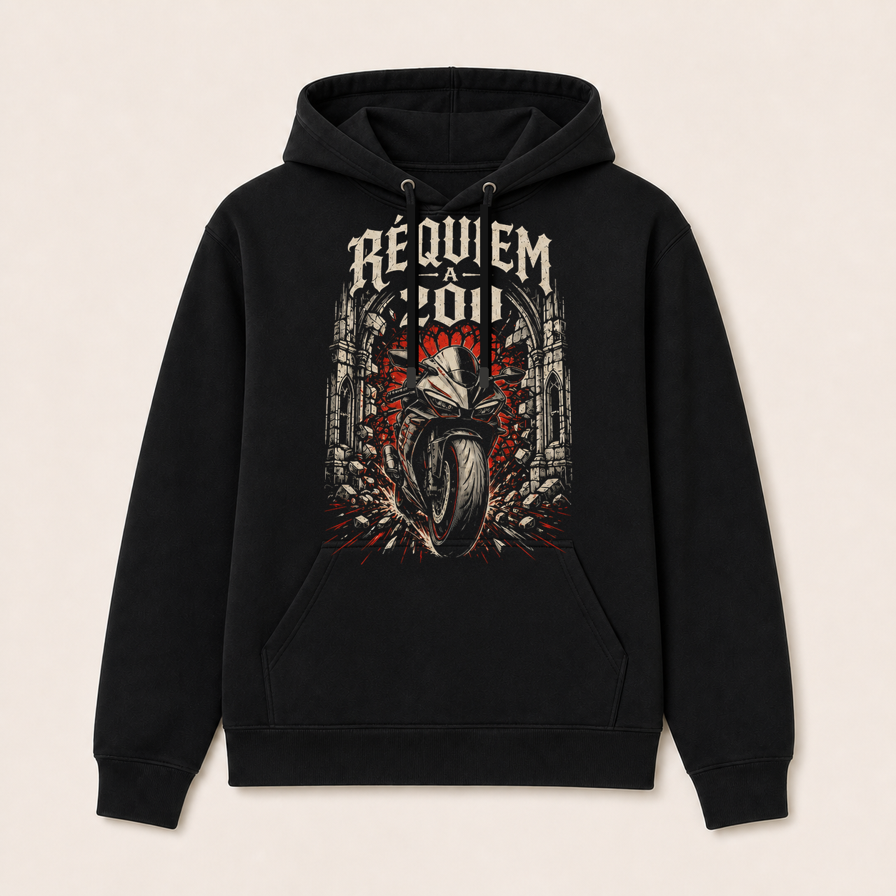 Réquiem a 200 — Sudadera con capucha negra, vista frontal