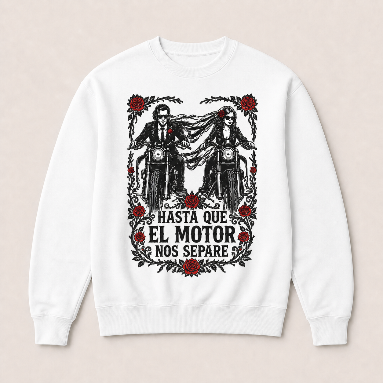 Hasta Que el Motor Nos Separe — Sudadera sin capucha blanca, vista frontal