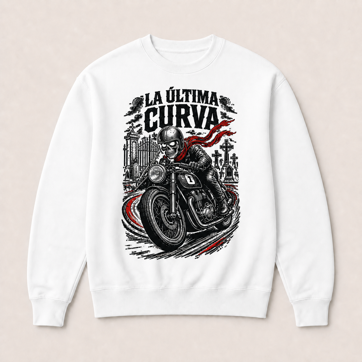 La Última Curva — Sudadera sin capucha blanca, vista frontal