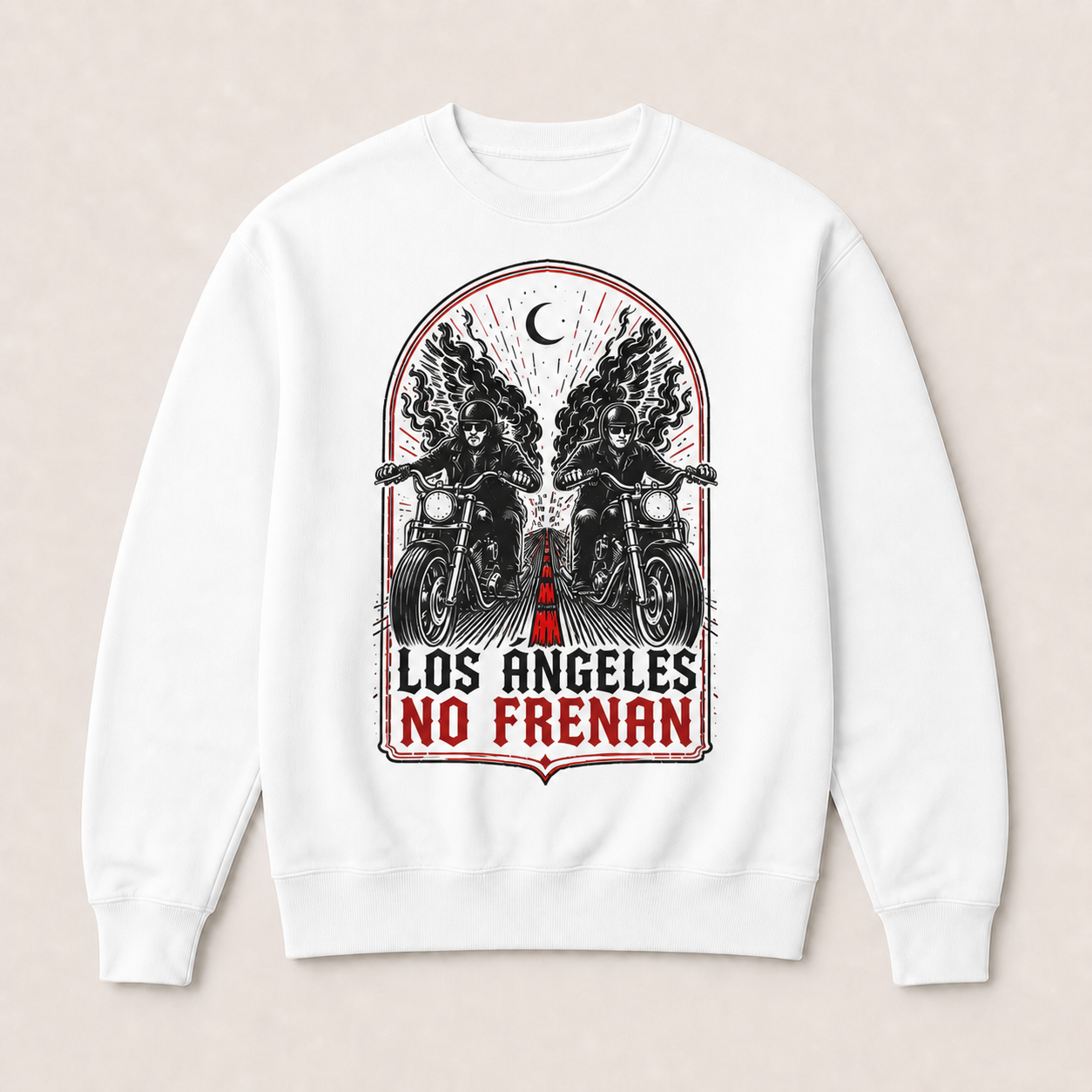 Los Ángeles No Frenan — Sudadera sin capucha blanca, vista frontal