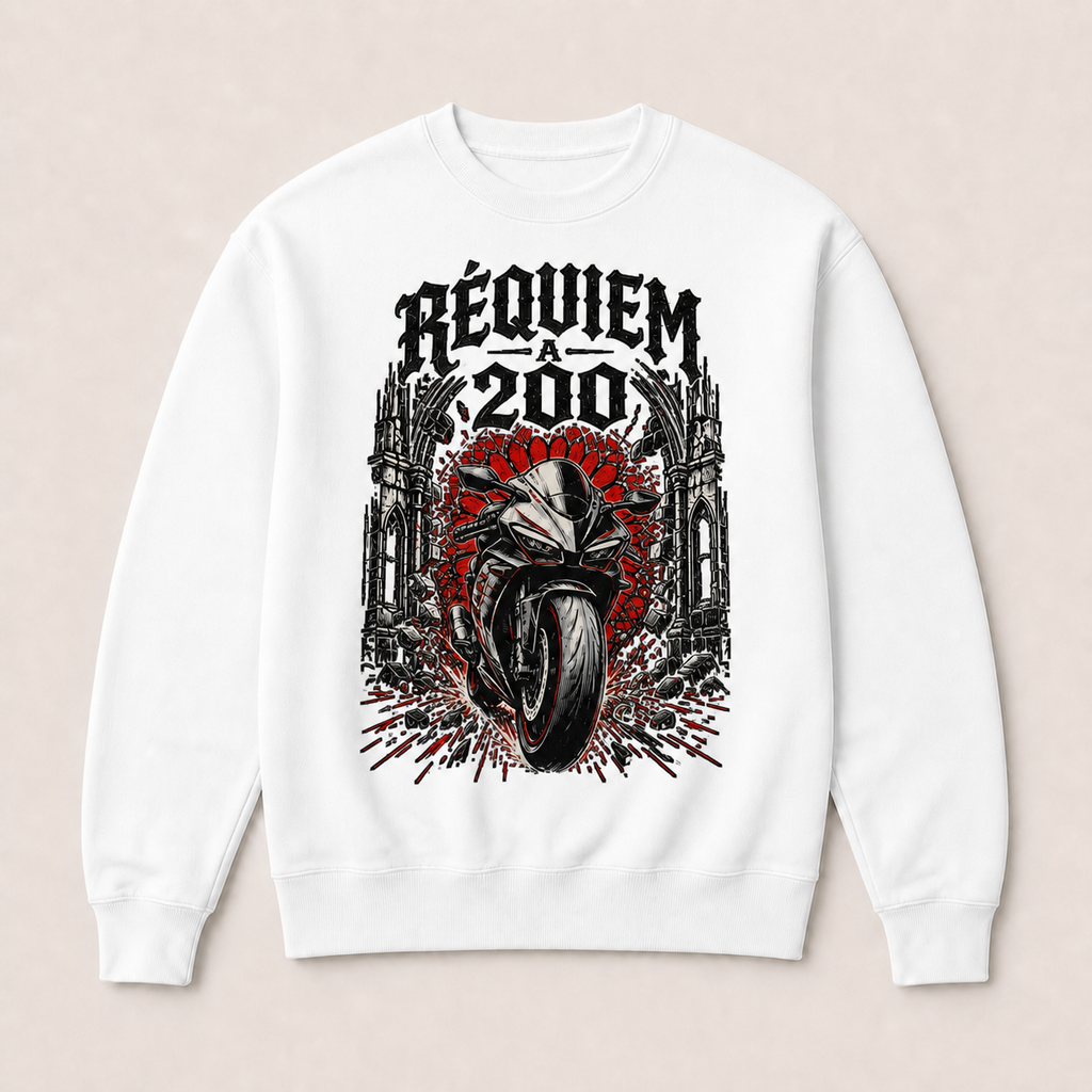 Réquiem a 200 — Sudadera sin capucha blanca, vista frontal
