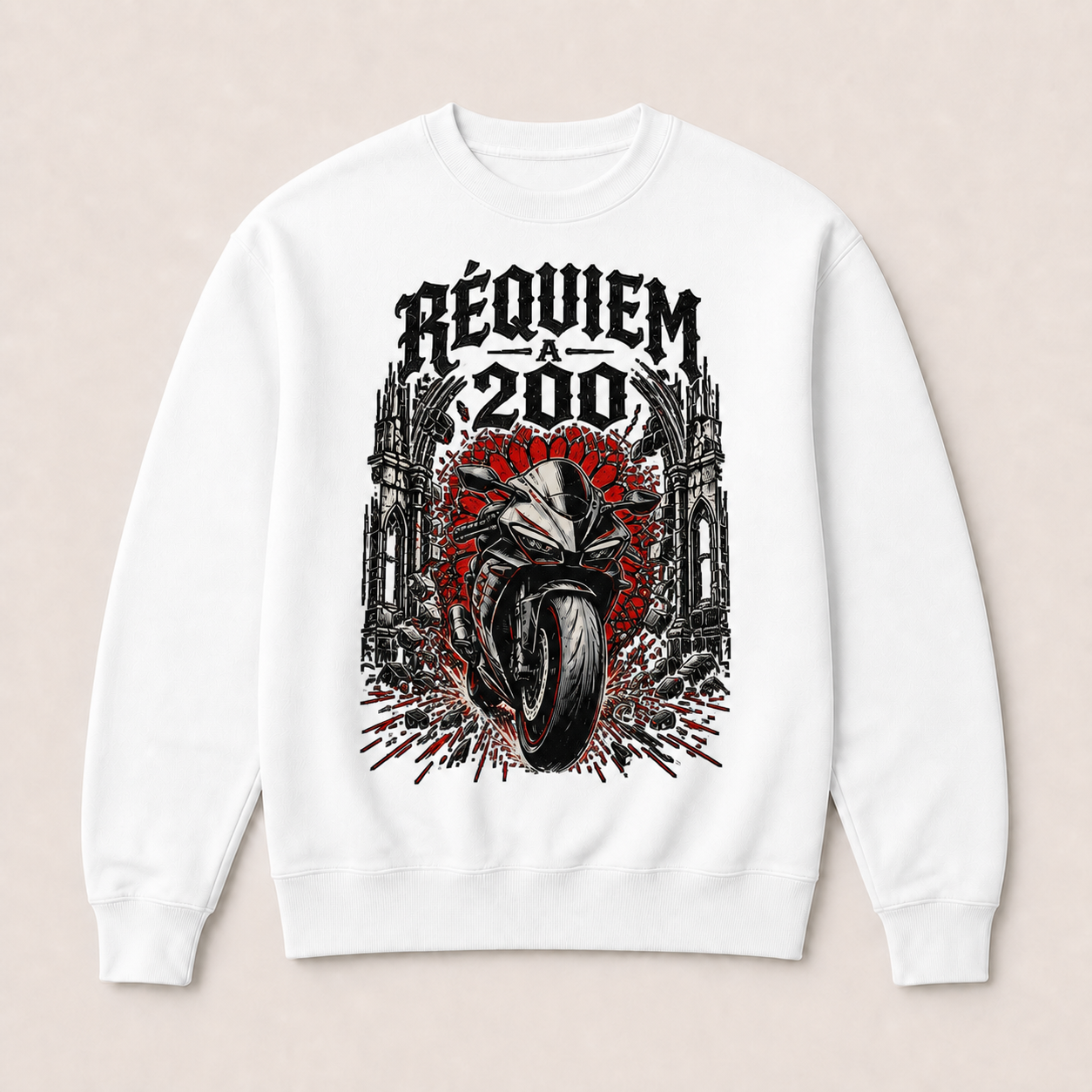 Réquiem a 200 — Sudadera sin capucha blanca, vista frontal