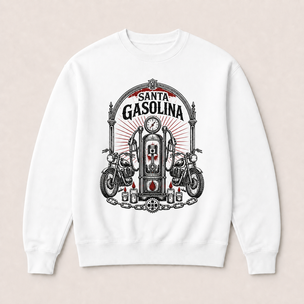 Santa Gasolina — Sudadera sin capucha blanca, vista frontal