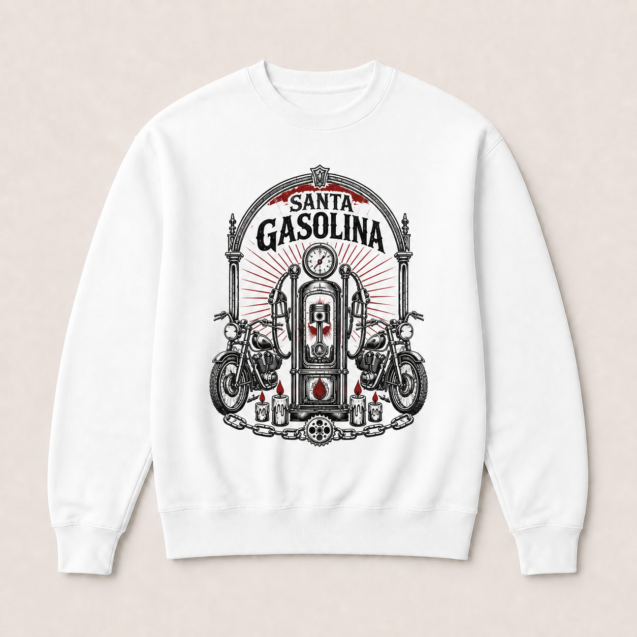 Santa Gasolina — Sudadera sin capucha blanca, vista frontal