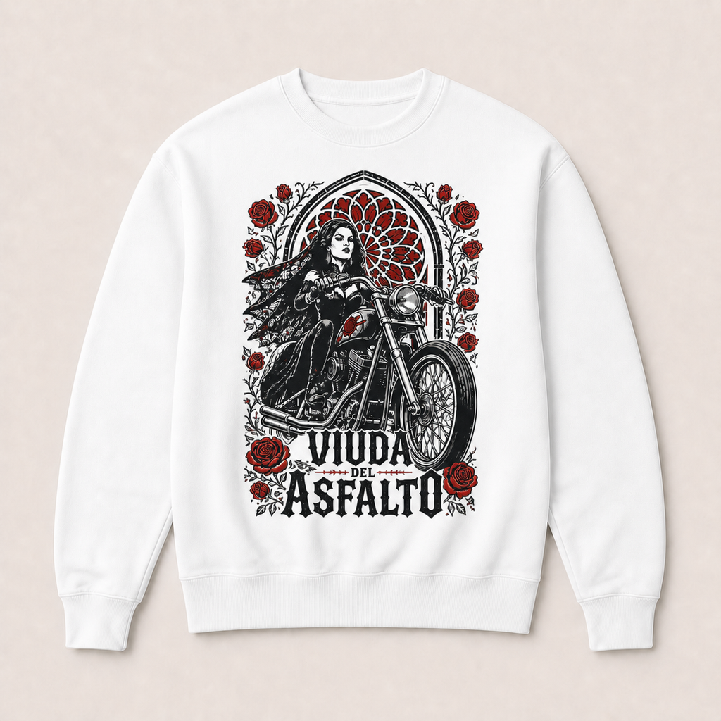 Viuda del Asfalto — Sudadera sin capucha blanca, vista frontal