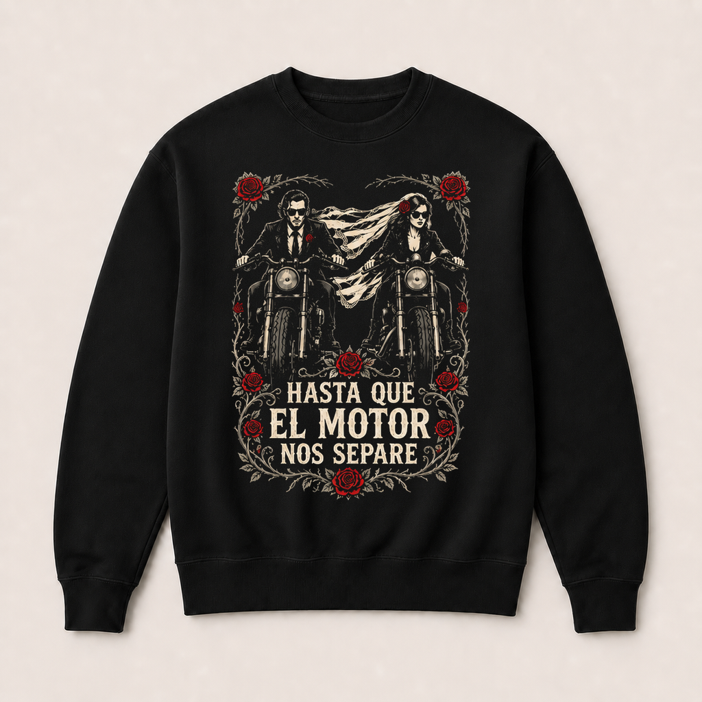 Hasta Que el Motor Nos Separe — Sudadera sin capucha negra, vista frontal