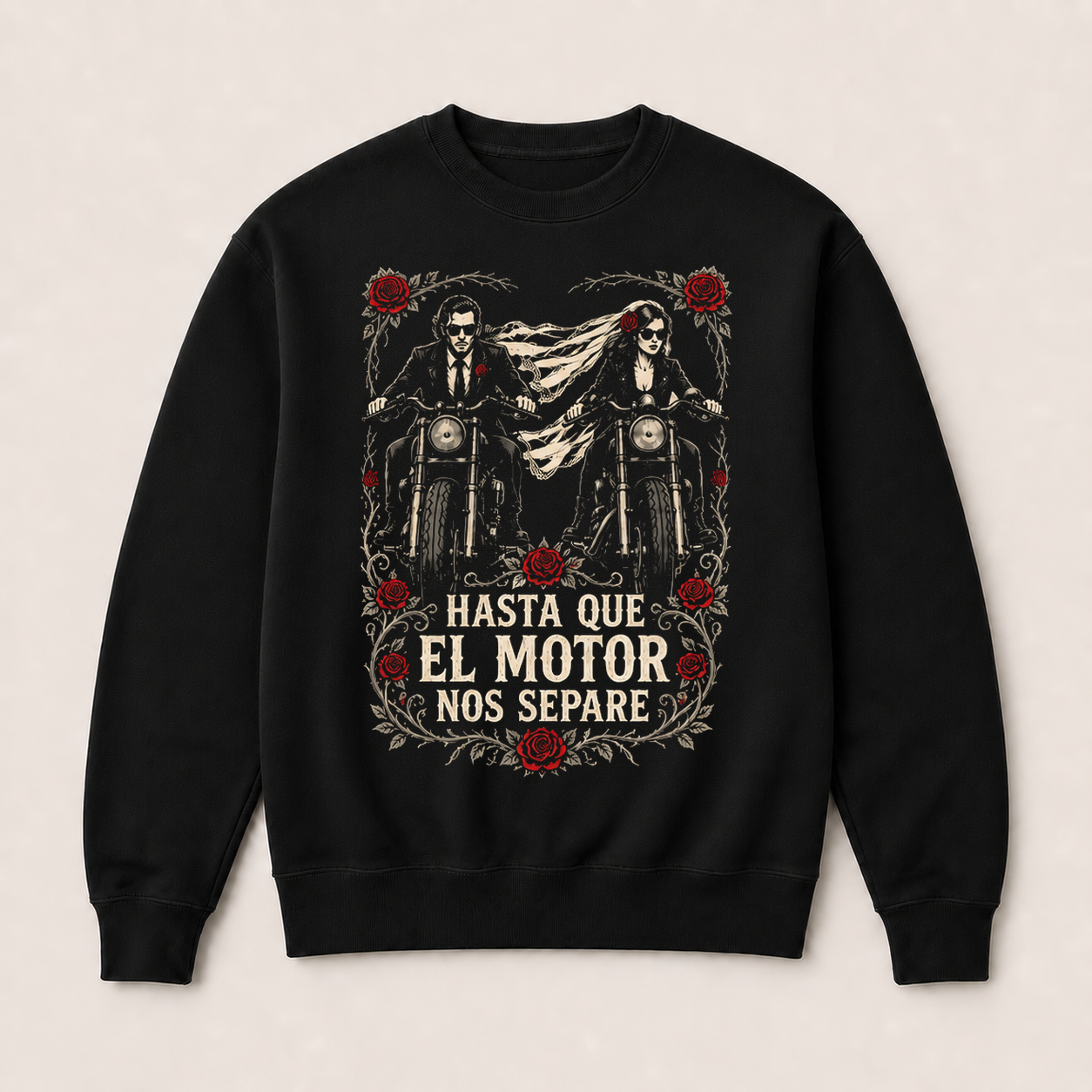 Hasta Que el Motor Nos Separe — Sudadera sin capucha negra, vista frontal