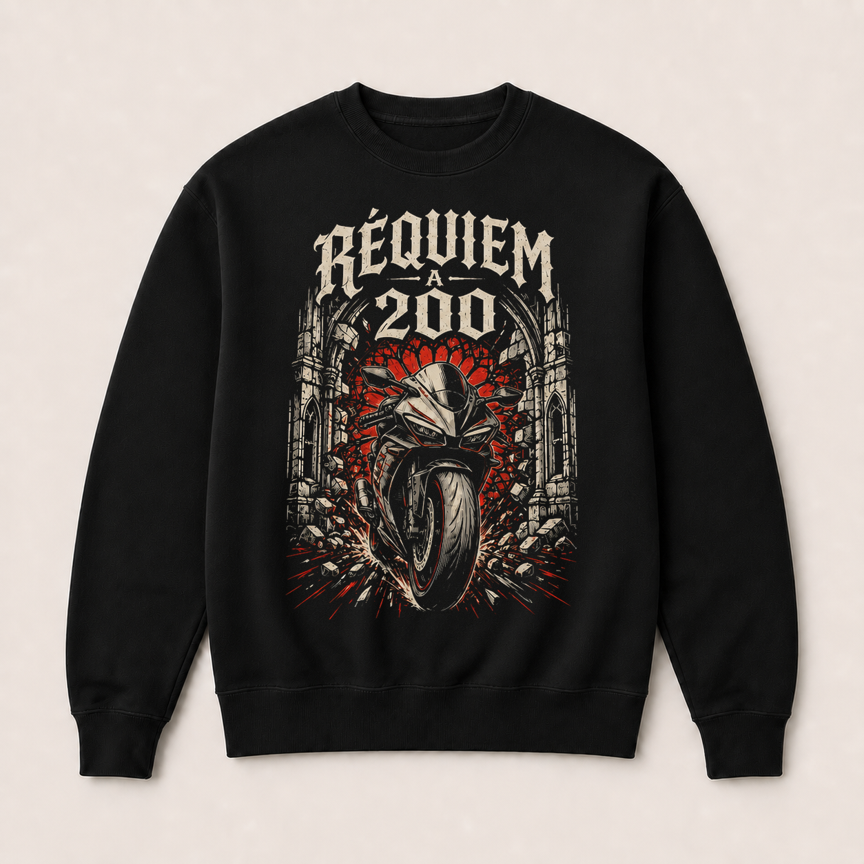 Réquiem a 200 — Sudadera sin capucha negra, vista frontal
