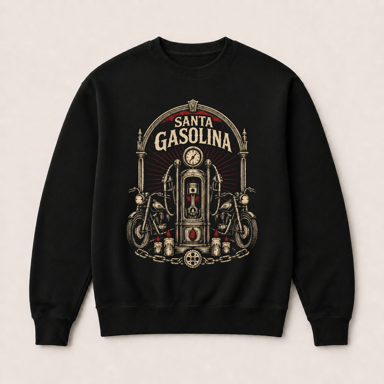 Santa Gasolina — Sudadera sin capucha negra, vista frontal