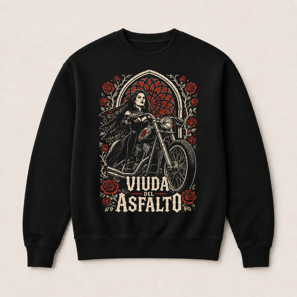 Viuda del Asfalto — Sudadera sin capucha negra, vista frontal