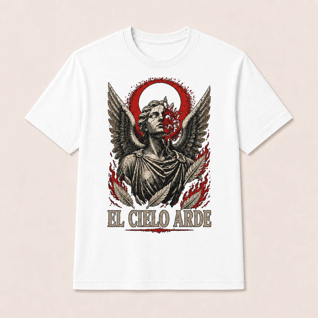 Camiseta El Cielo Arde Original en blanco · vista delantera