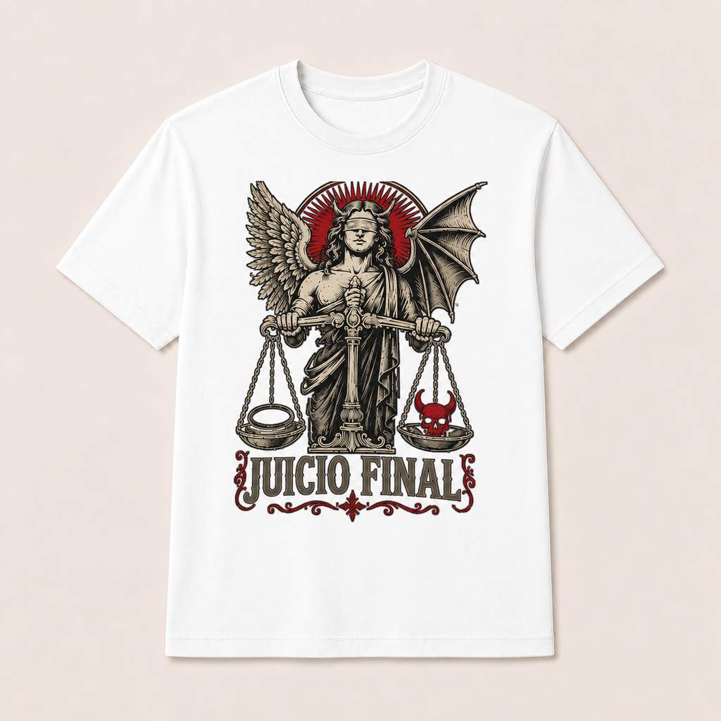 Camiseta Juicio Final Original en blanco · vista delantera