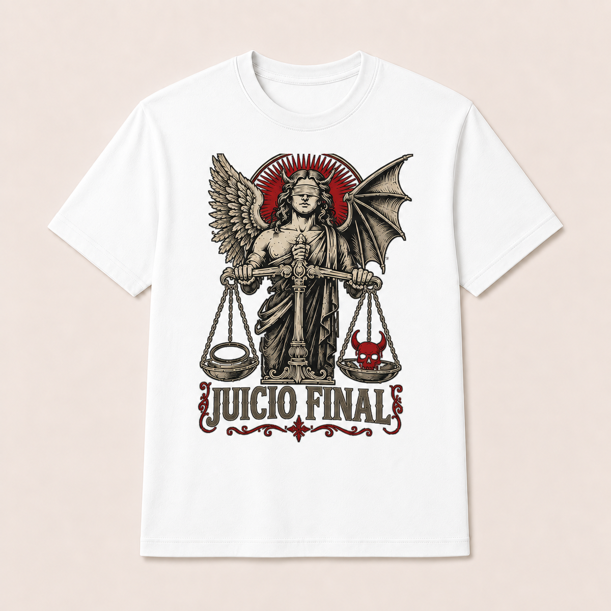 Camiseta Juicio Final Original en blanco · vista delantera