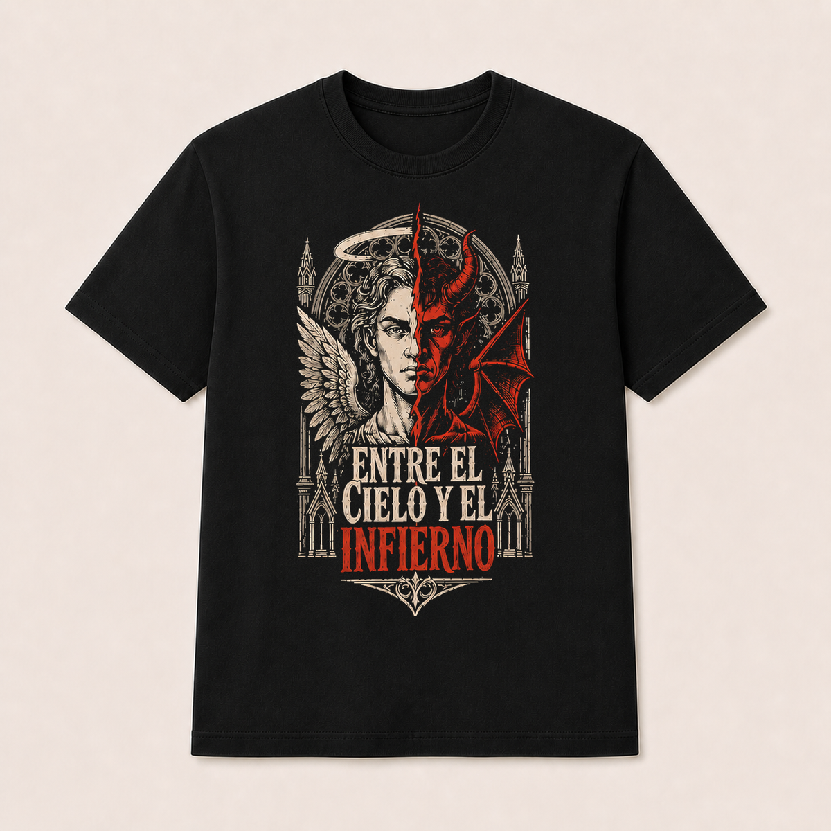 Camiseta Entre el Cielo y el Infierno Original en negro · vista delantera