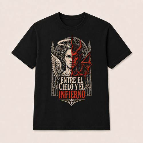 Camiseta Entre el Cielo y el Infierno Original en negro · vista delantera