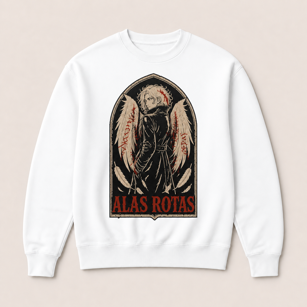 Sudadera Alas Rotas Sin capucha en blanco · vista delantera