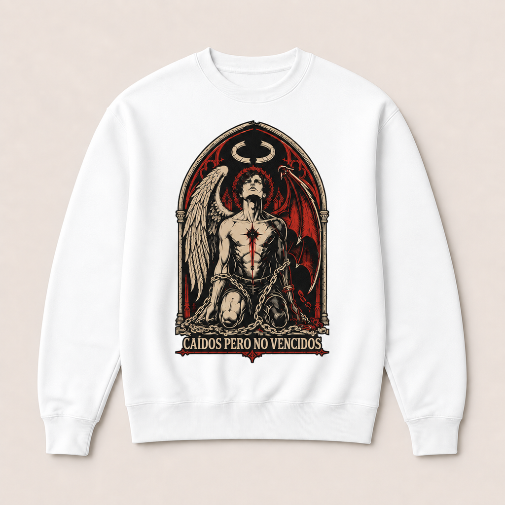 Sudadera Caídos Pero No Vencidos Sin capucha en blanco · vista delantera