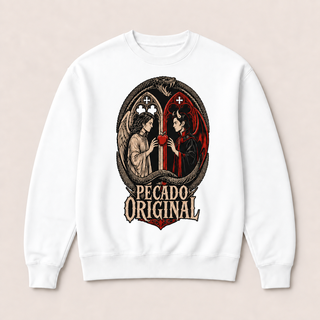 Sudadera Pecado Original Sin capucha en blanco · vista delantera