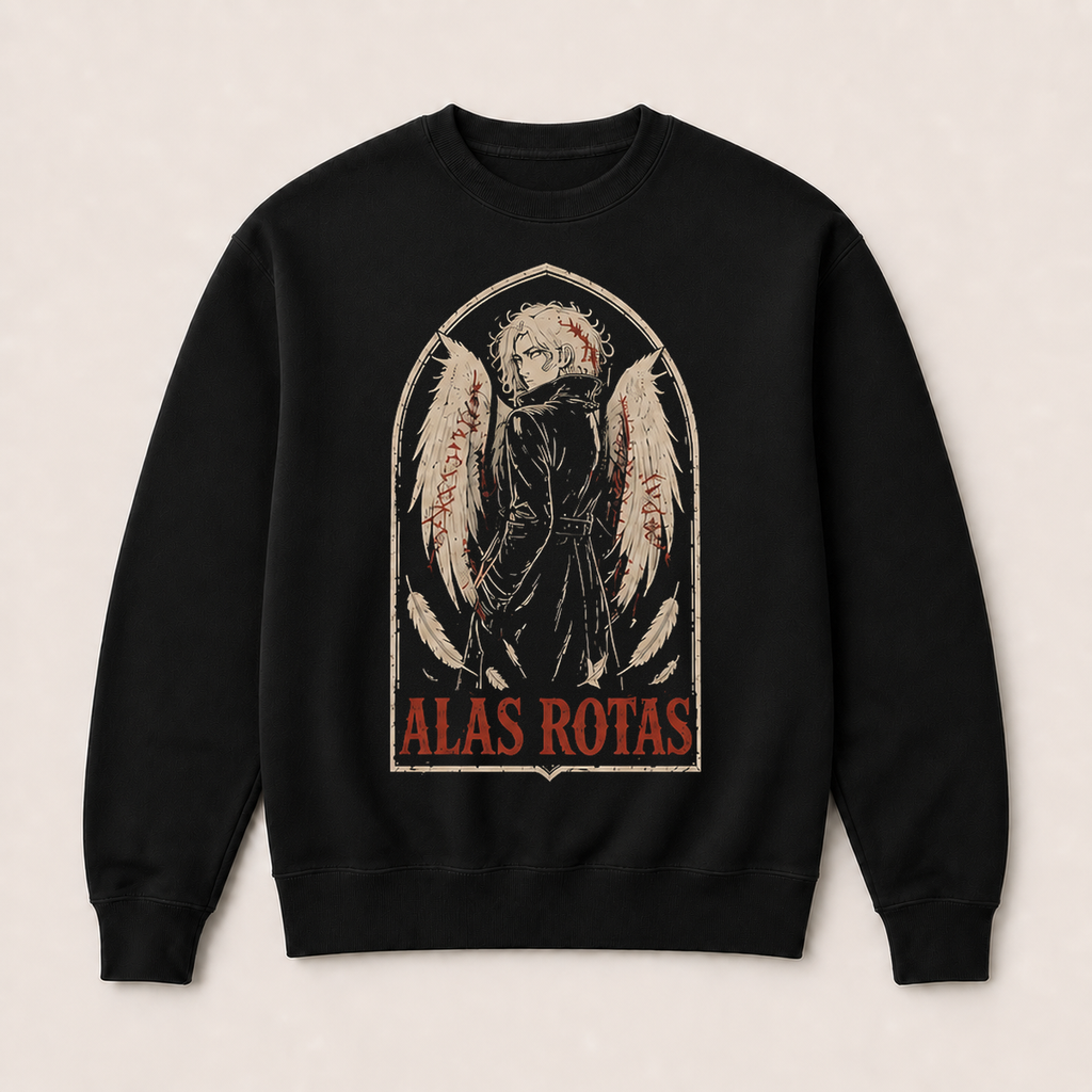 Sudadera Alas Rotas Sin capucha en negro · vista delantera