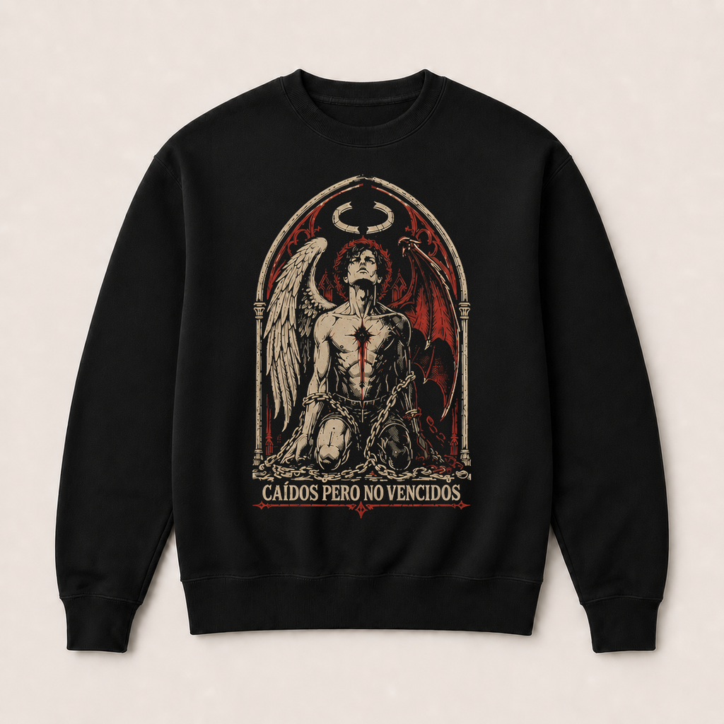 Sudadera Caídos Pero No Vencidos Sin capucha en negro · vista delantera