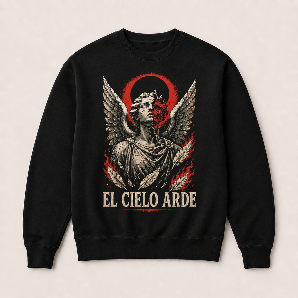 Sudadera El Cielo Arde Sin capucha en negro · vista delantera