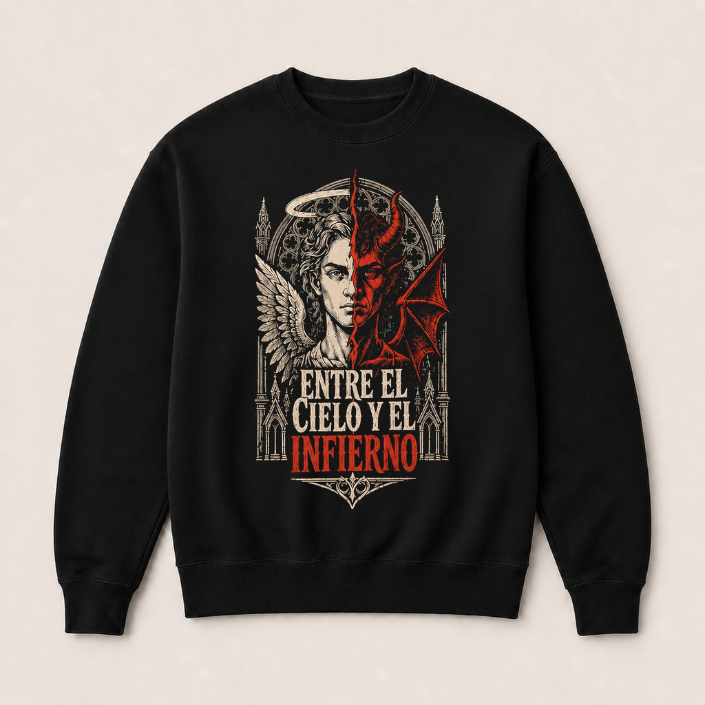 Sudadera Entre el Cielo y el Infierno Sin capucha en negro · vista delantera