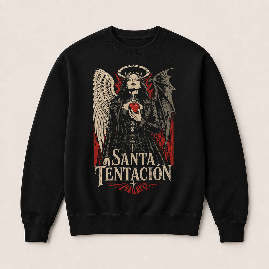 Sudadera Santa Tentación Sin capucha en negro · vista delantera