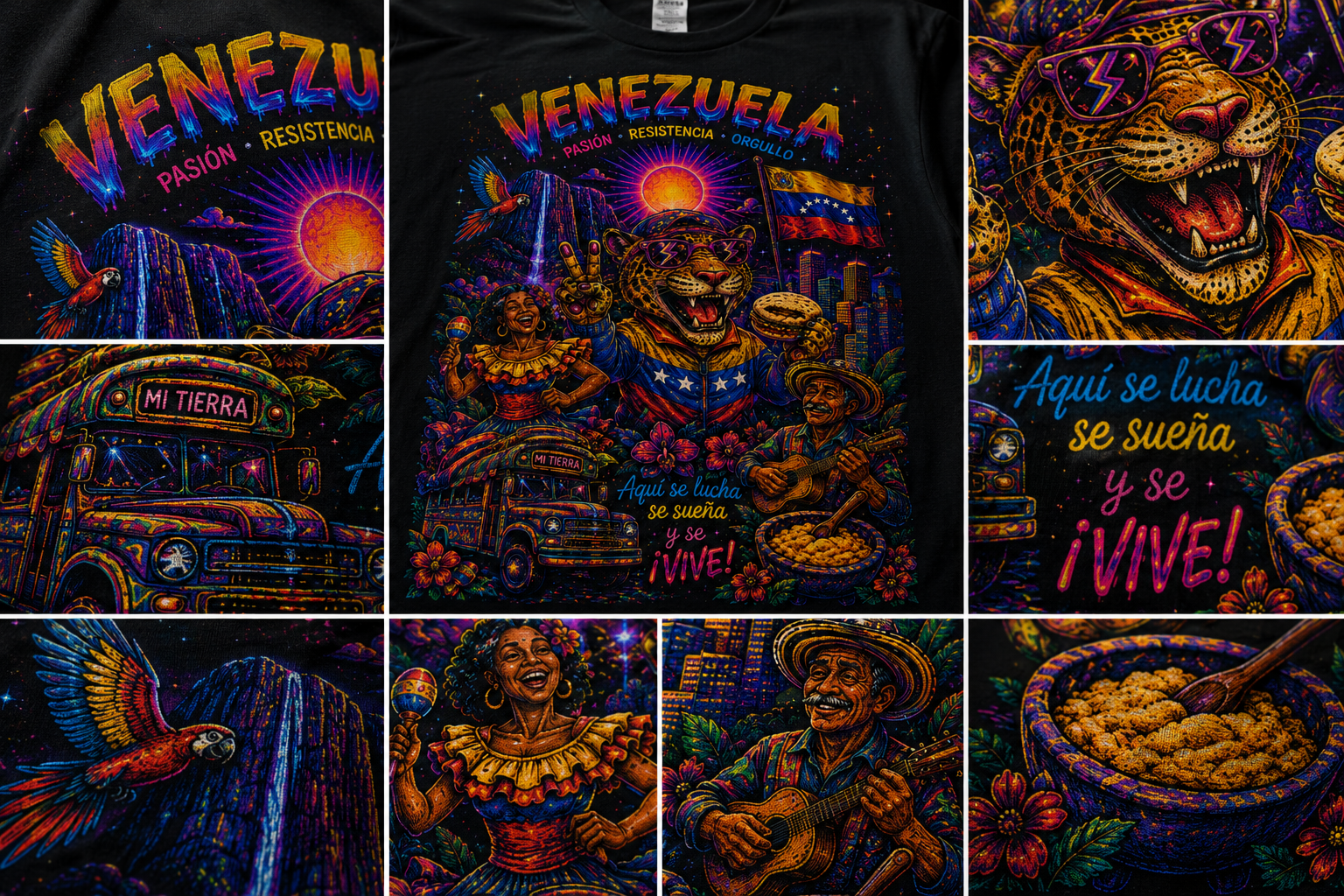 Somos Venezuela product design featuring vibrant artwork celebrating culture, identity, and resilience.