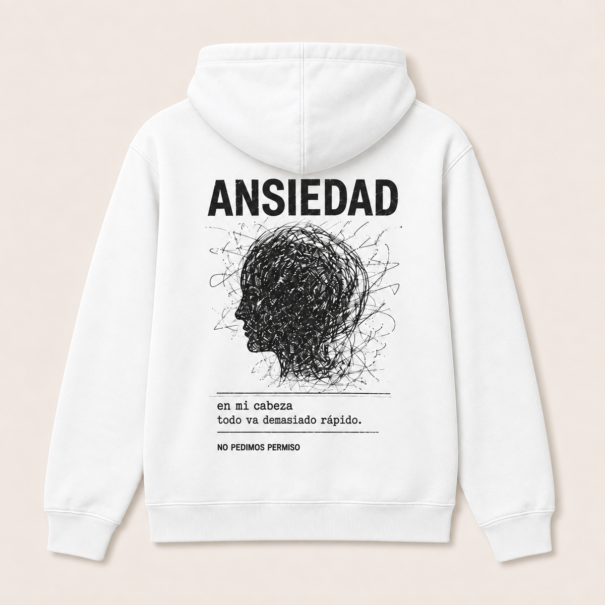 Ansiedad — Sudadera con capucha, blanco, vista espalda