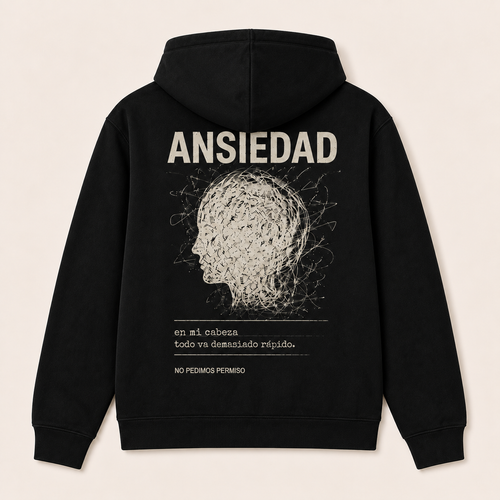 Ansiedad — Sudadera con capucha, negro, vista espalda