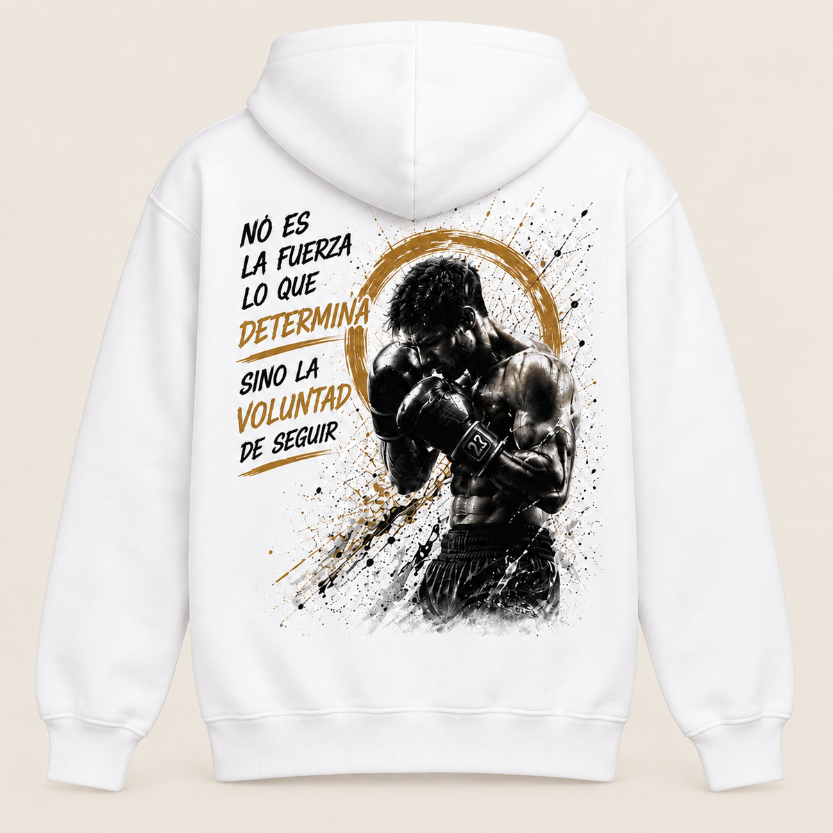 Campeones Boxeo — Sudadera con capucha, blanco, vista espalda