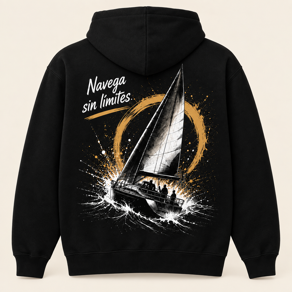 Campeones Vela — Sudadera con capucha, negro, vista espalda