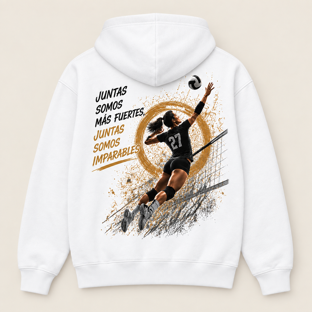 Campeones Voleibol — Sudadera con capucha, blanco, vista espalda