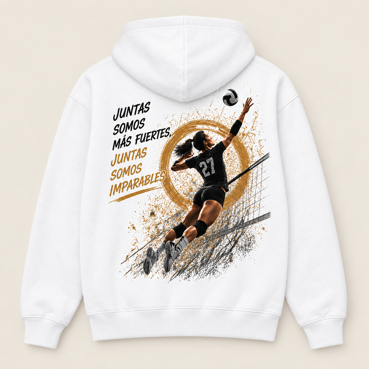 Campeones Voleibol — Sudadera con capucha, blanco, vista espalda